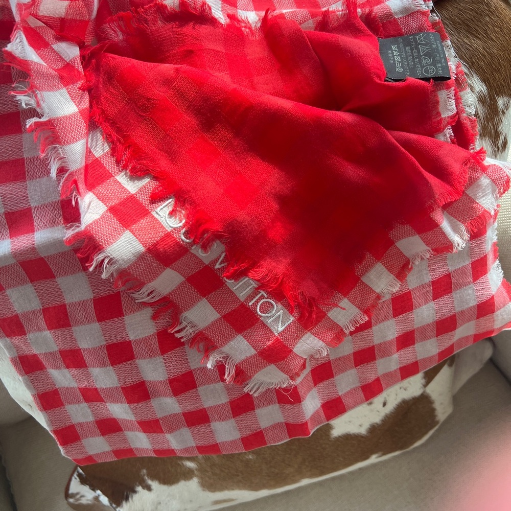 Louis Vuitton Red Checkered Scarf - Picture 2 of 12